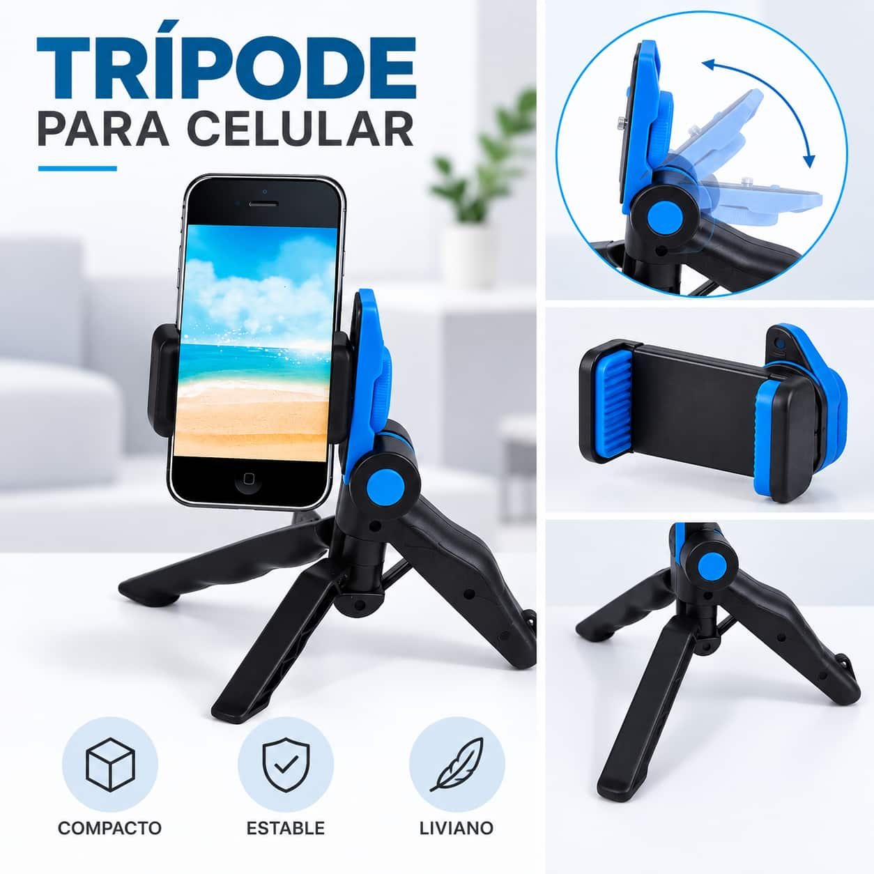 08b690eb-d00f-4c9c-b34a-fca8fc658ad2 MINI TRÍPODE DE MESA PARA CELULAR – SOPORTE PORTÁTIL Y AJUSTABLE - Imagen 1