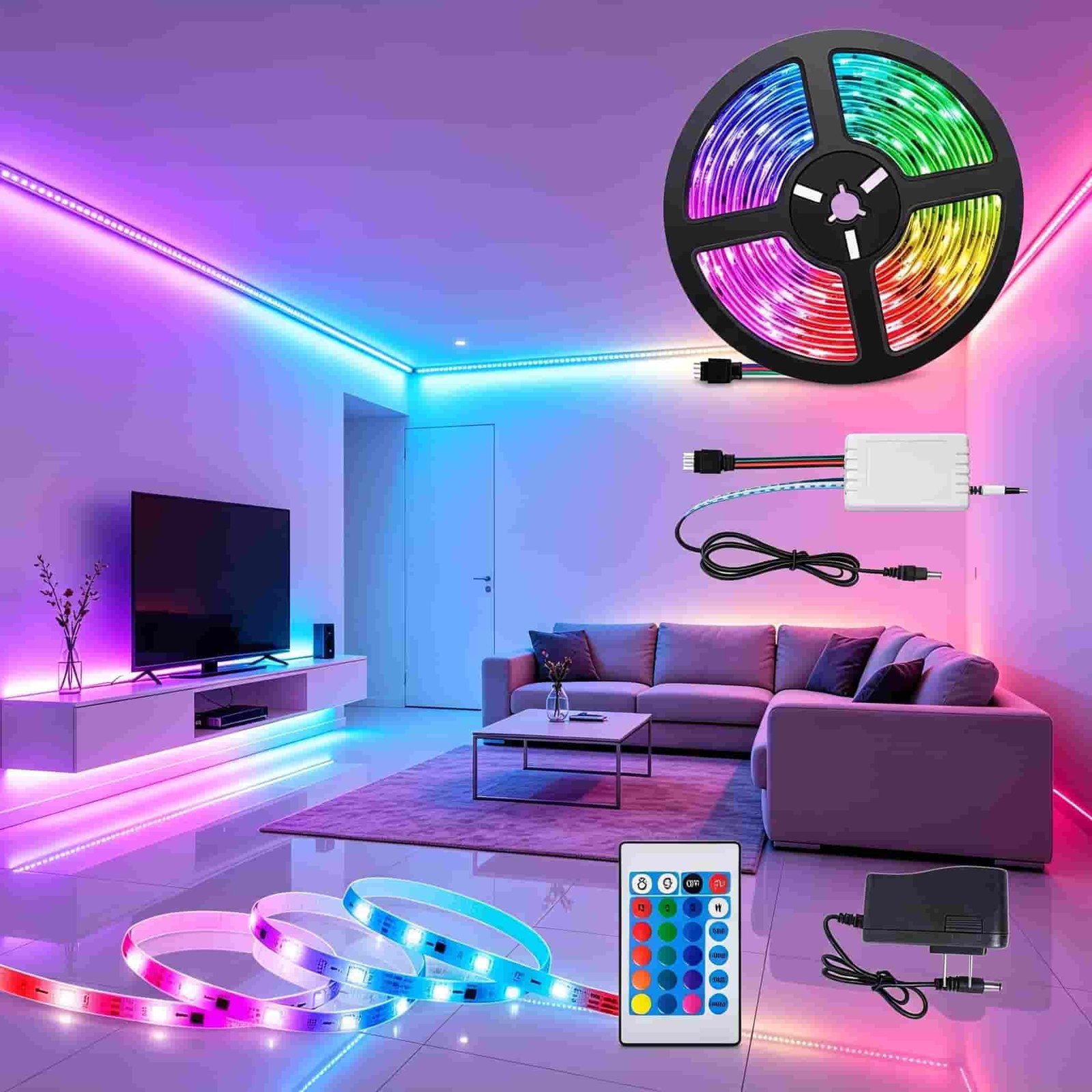 HH (10) CINTAS LED RGB 5M CON CONTROL REMATE - Imagen 1