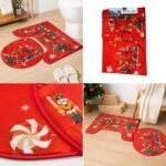 JUEGO DE TAPETES PARA BAÑO NAVIDEÑO- 3 PIEZAS ANTIDESLIZANTES