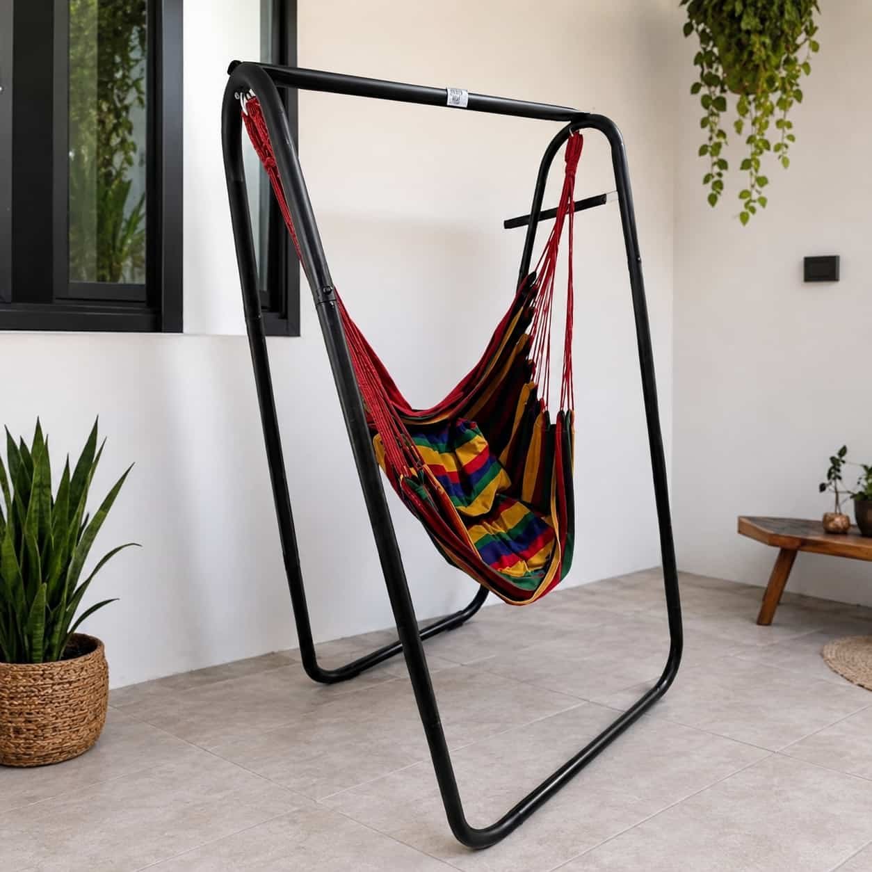 HAMACA COLGANTE HAMACA CON BASE METALICA-COMODA, RESISTENTE Y ELEGANTE - Imagen 1
