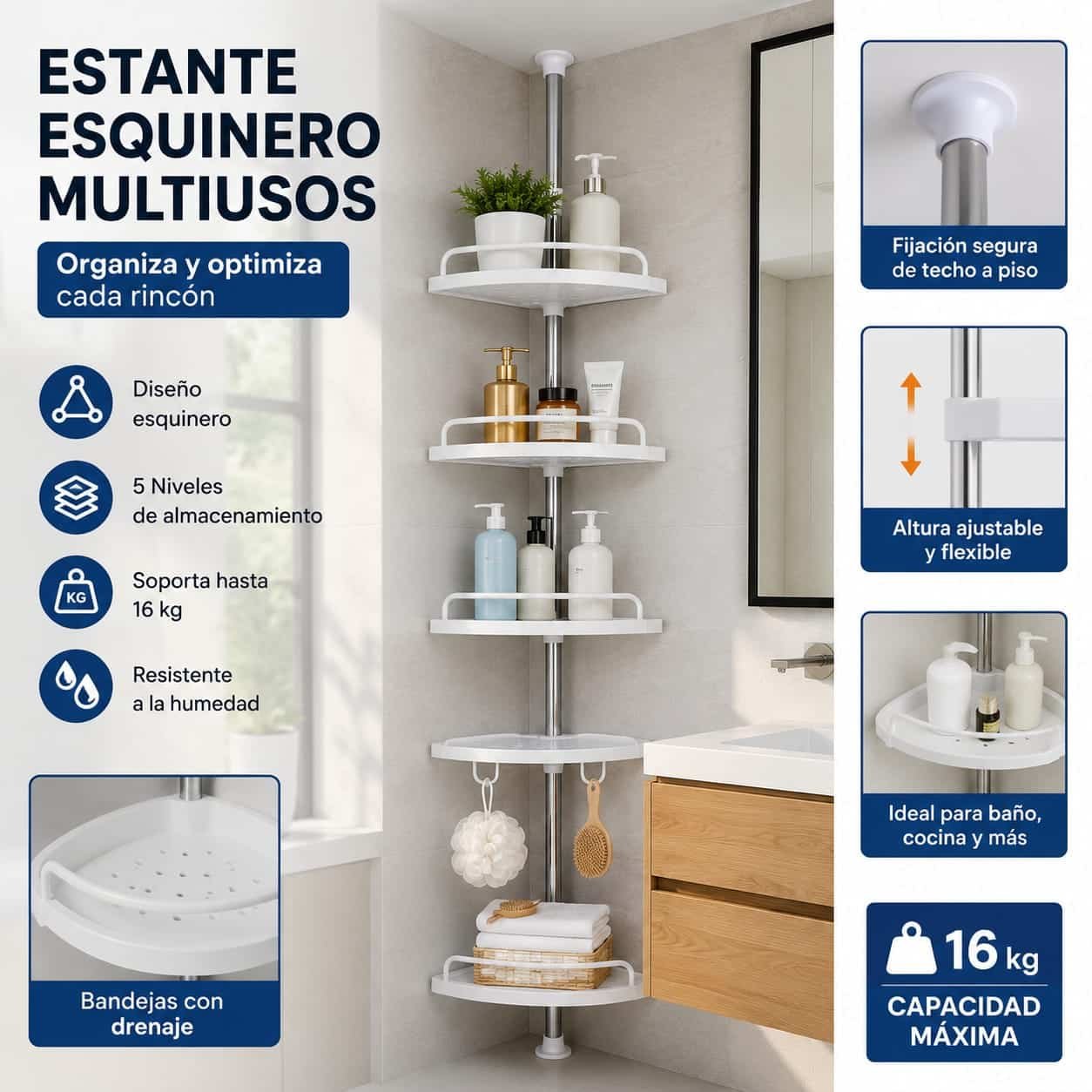 WhatsApp Image 2026-07-20 at 7.48.15 PM ESTANTERIA ESQUINERO MULTIUSO AJUSTABLE PARA BAÑO - Imagen 1