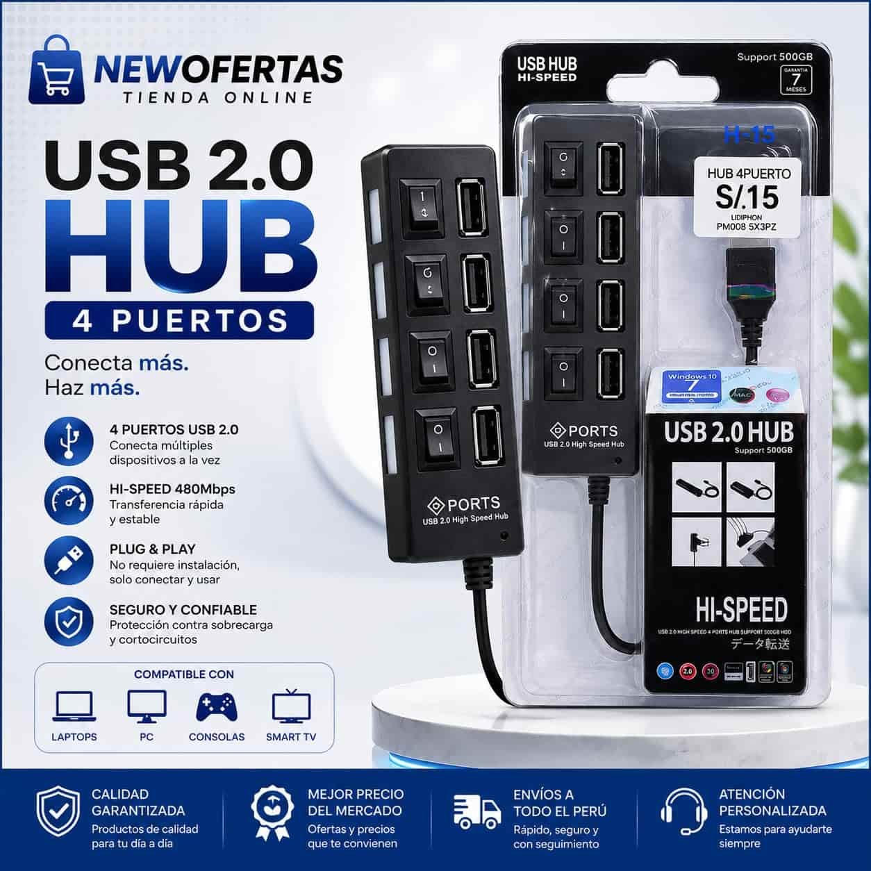 WhatsApp Image 2026-07-27 at 5.51.12 PM USB Hub 2.0 de 4 Puertos – Hi-Speed - Imagen 1