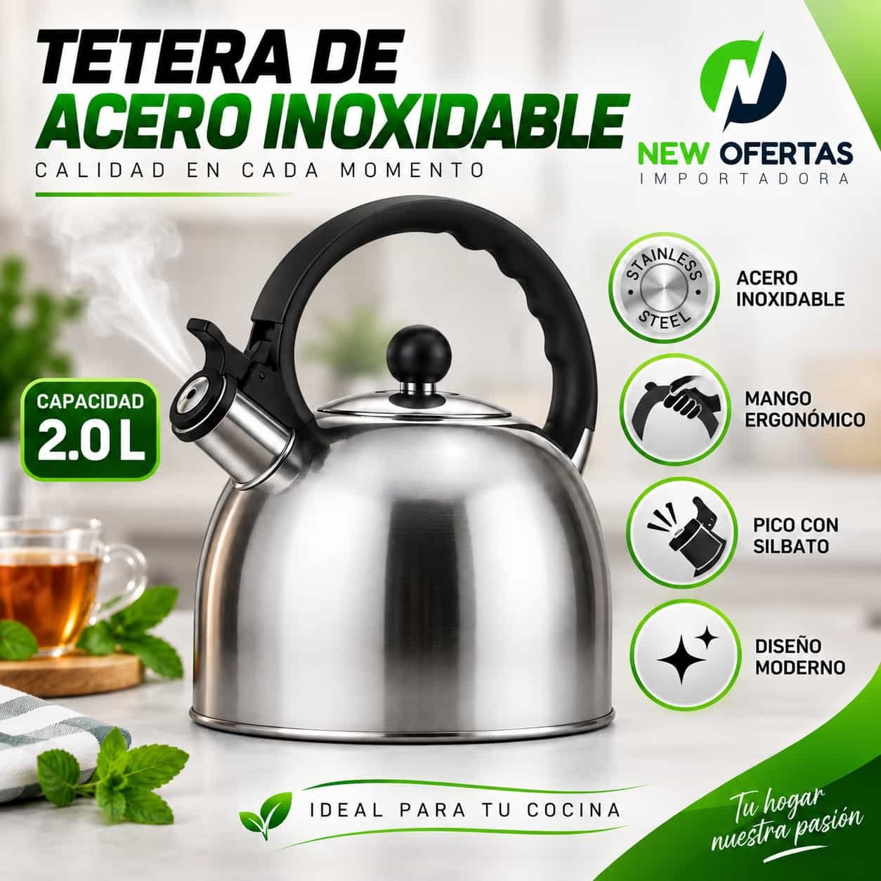 60b349b9-d81c-43ef-bcb4-fe03fae45287 TETERA DE ACERO INOXIDABLE 2.0 L CON SILBATO - Imagen 1