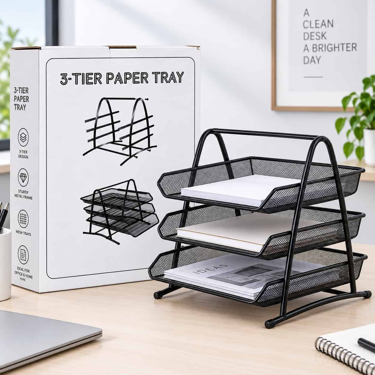 ChatGPT Image 10 sept 2026, 06_34_39 p.m. ORGANIZADOR DE PAPEL DE 3 NIVELES – 3-TIER PAPER TRAY - Imagen 1