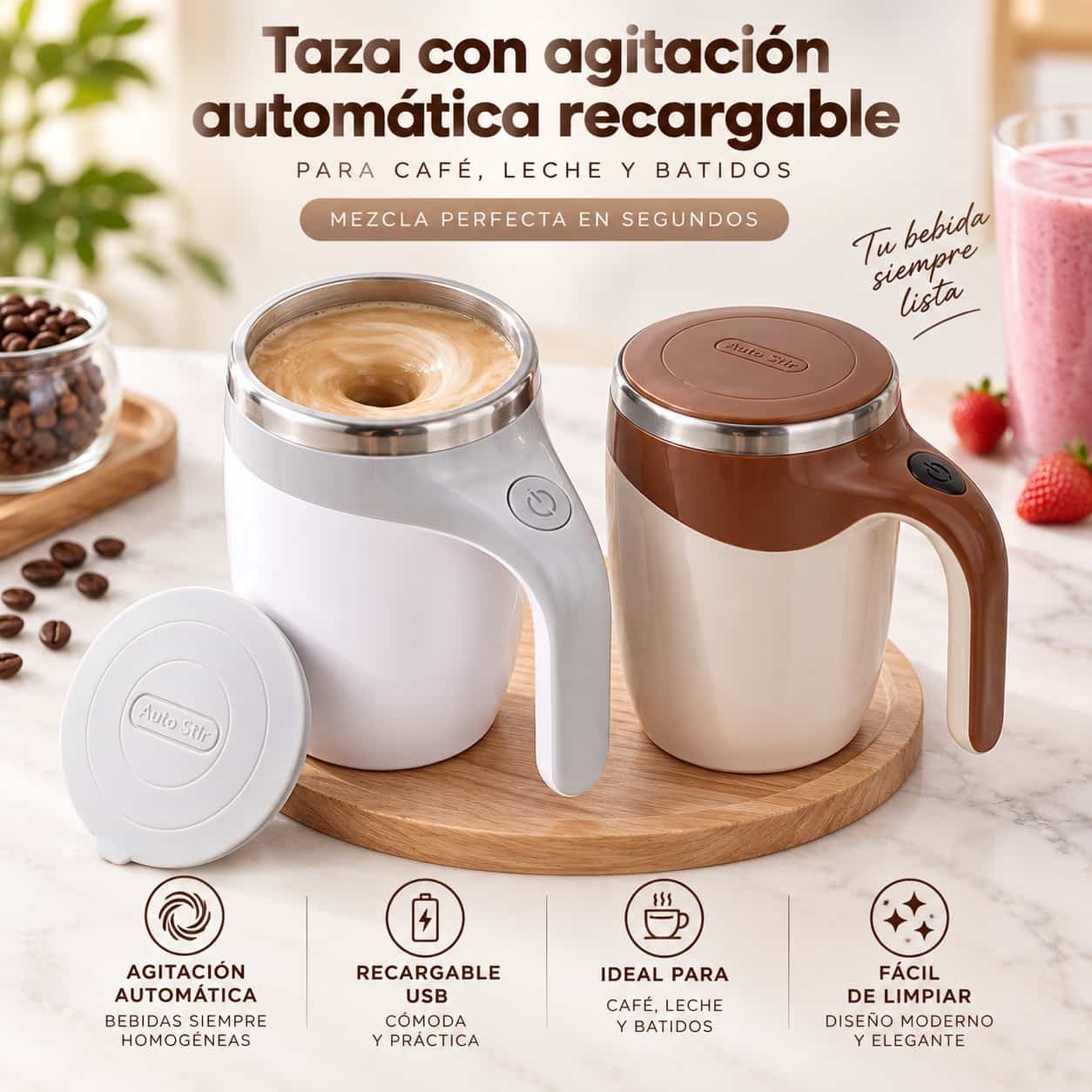 e2053389-d8b3-4404-b6ca-94496e8ed9d5 TAZA CON AGITACIÓN AUTOMÁTICA RECARGABLE PARA CAFÉ, LONCHE, LECHE Y BATIDOS - Imagen 1